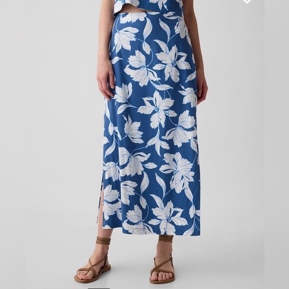 GAP Blue Maxi Skirt with White Floral Print